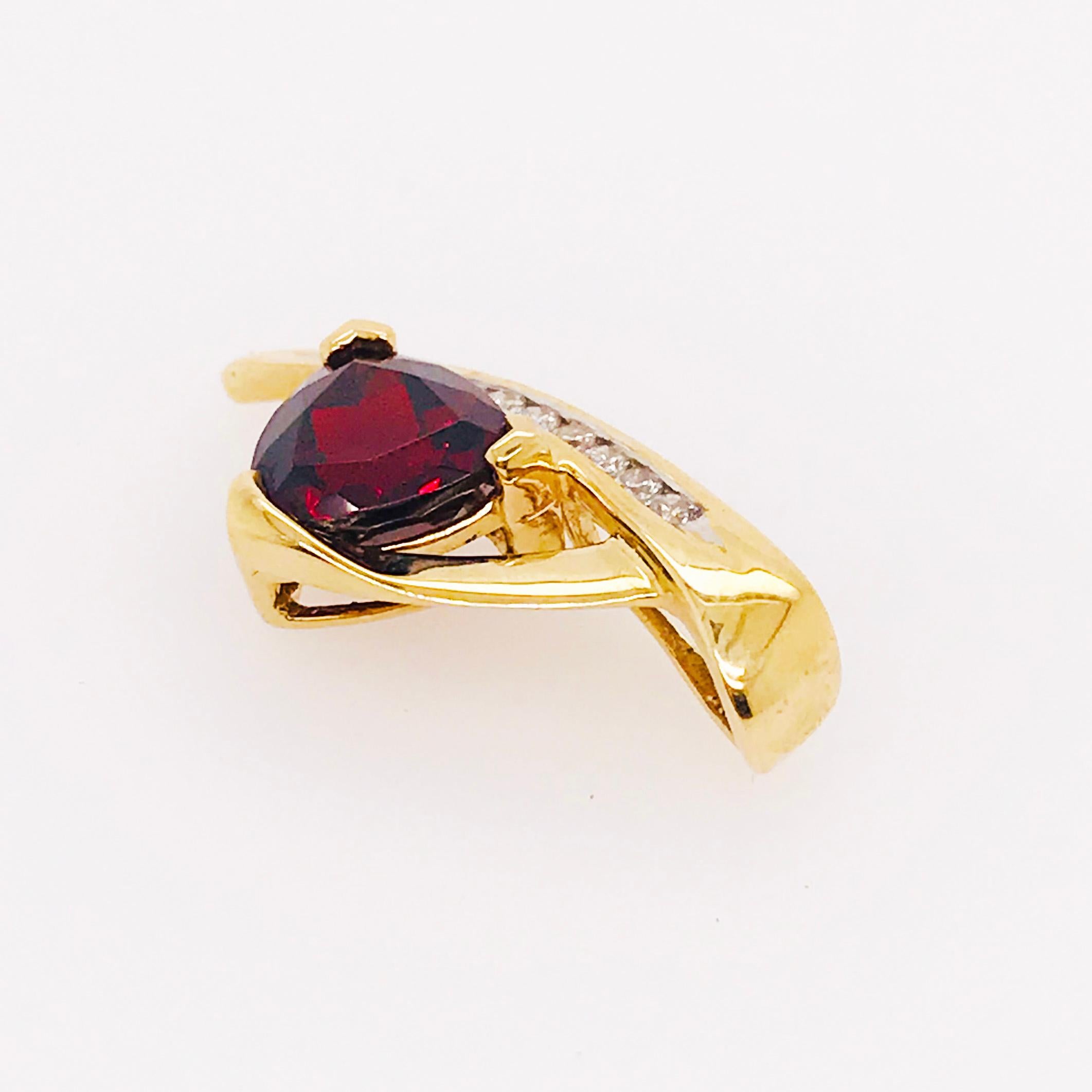 Women's 1.50 Carat Red Garnet and .10 Diamond Slide Pendant, Estate Piece in Yellow Gold