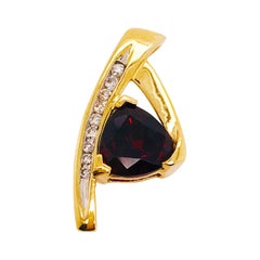 1.50 Carat Red Garnet and .10 Diamond Slide Pendant, Estate Piece in Yellow Gold