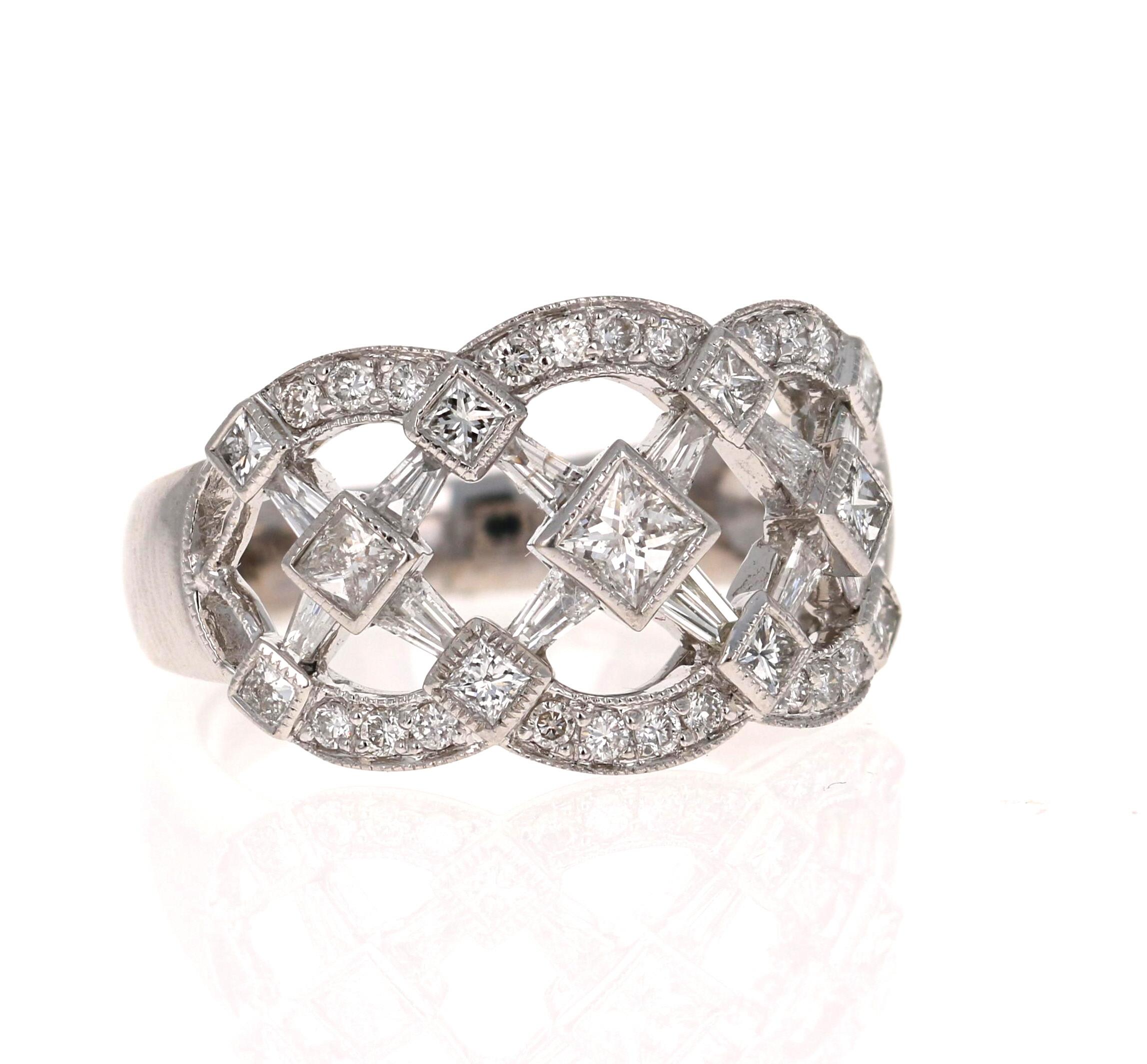  Stylish Cocktail Ring with 1.50 Carats in Diamonds!

There are a cluster of Round and Princess Cut Diamonds that weigh 1.50 Carats. The Clarity and Color of the diamonds is SI-F.

Beautifully set in 14 Karat White Gold and weighs approximately 7.2
