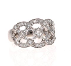 1.50 Carat Round and Princess Cut Diamond 14 Karat White Gold Cocktail Ring