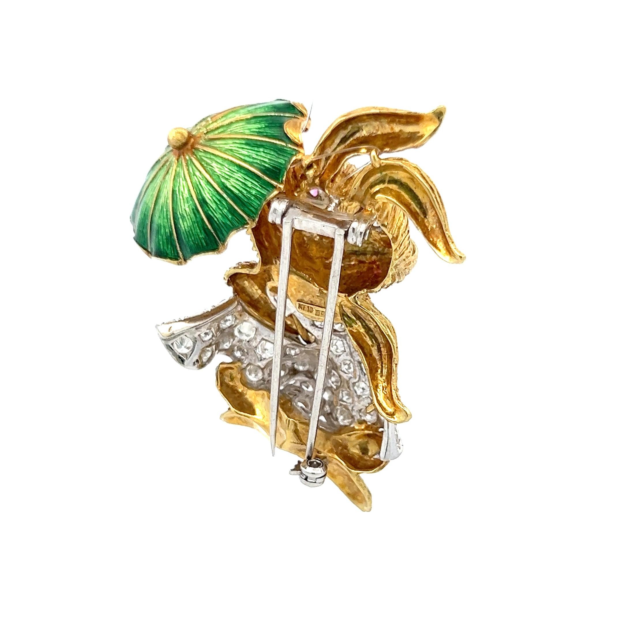 1,50 Karat Runder Brillant Diamant 0,25 Karat Rubin 18 Karat Gold Pin Brosche (Rundschliff)