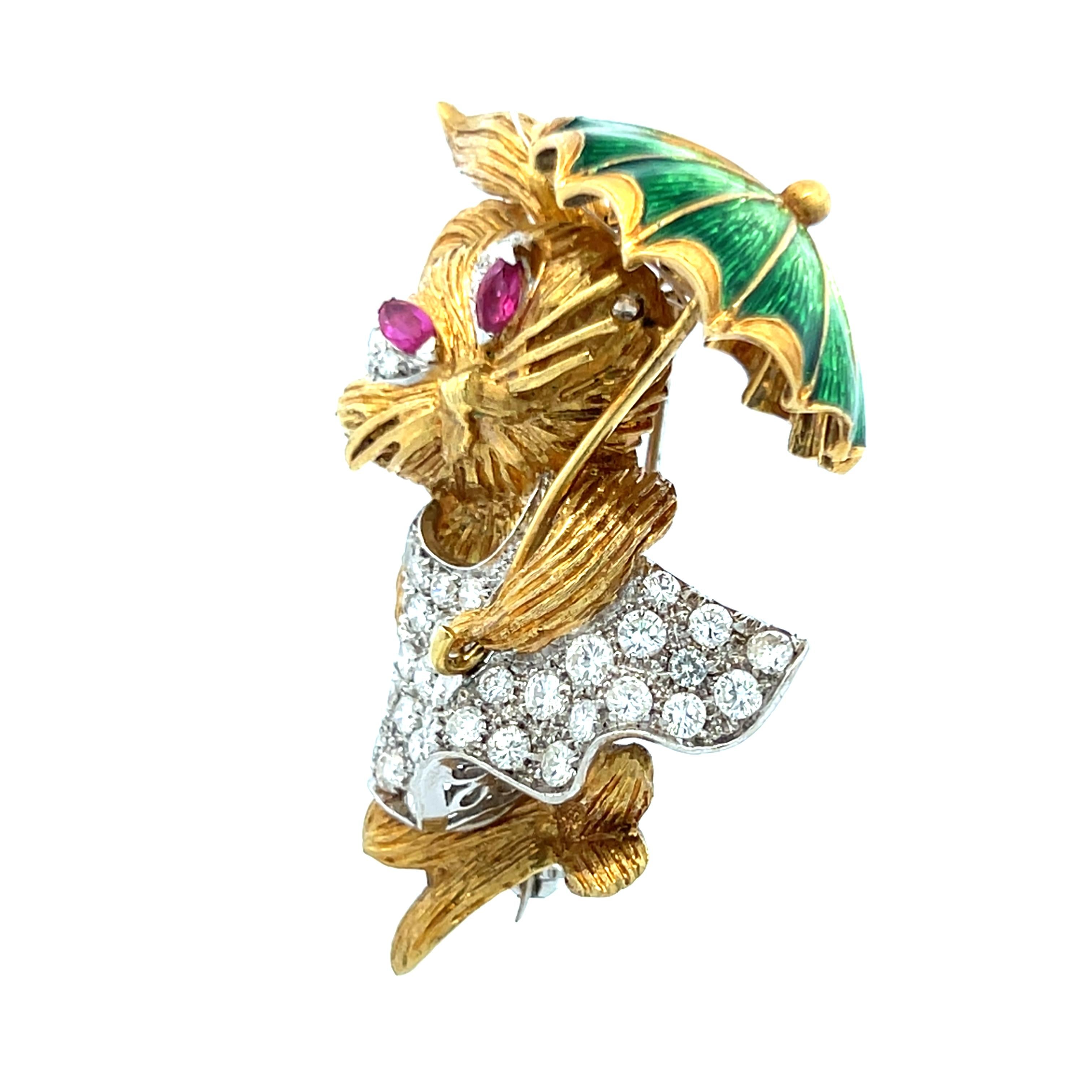 1,50 Karat Runder Brillant Diamant 0,25 Karat Rubin 18 Karat Gold Pin Brosche 2