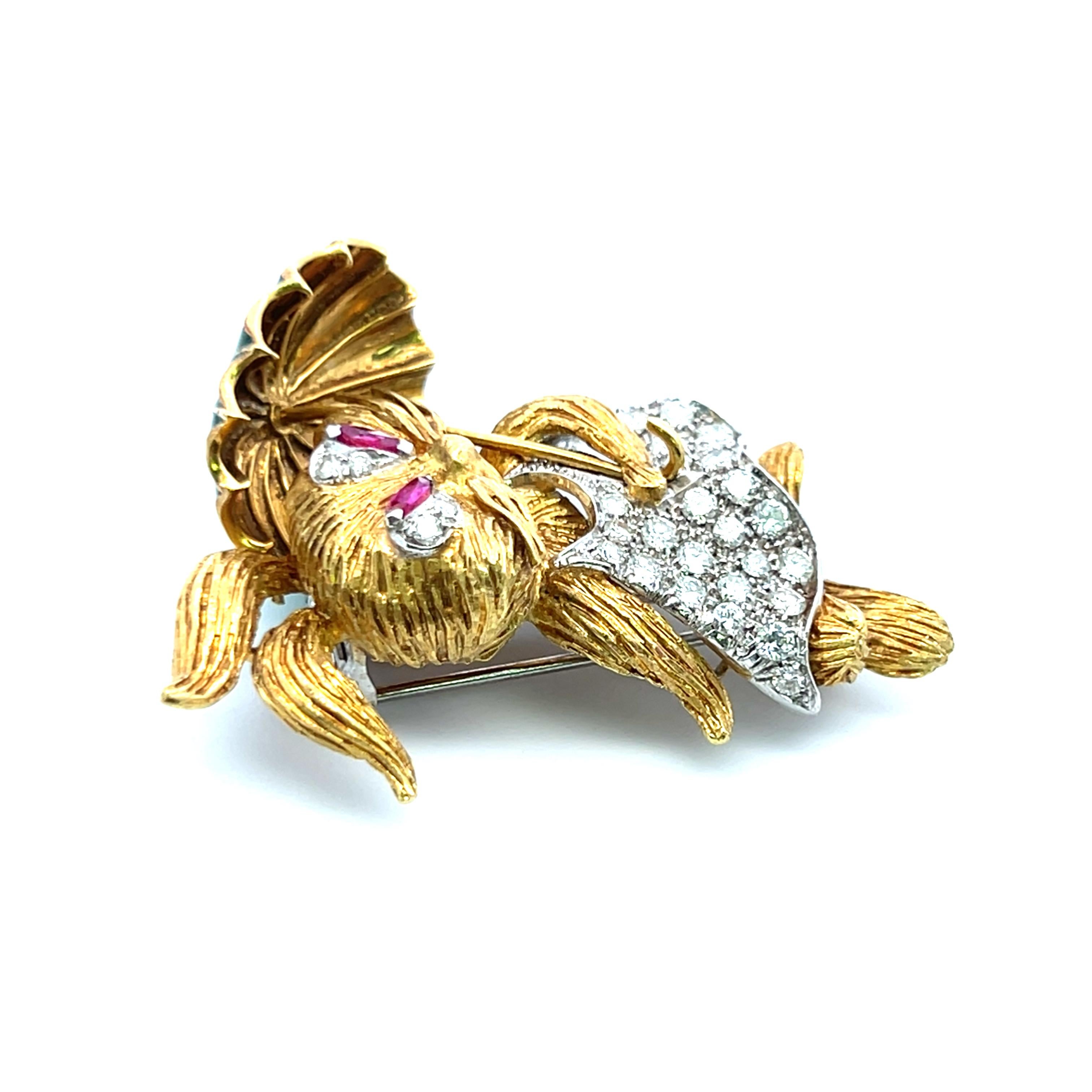 1,50 Karat Runder Brillant Diamant 0,25 Karat Rubin 18 Karat Gold Pin Brosche 3