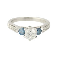1.50 Carat Round Cut Diamond Engagement Ring, 14 Karat Gold White and Blue