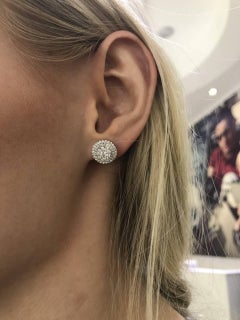 1.50 Carat Round Diamond 18 Karat White Gold Flower Halo Cluster Stud Earrings