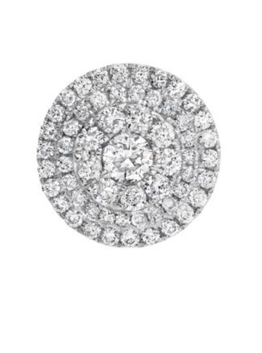 Round Cut 1.50 Carat Round Diamond 18 Karat White Gold Flower Halo Cluster Stud Earrings For Sale