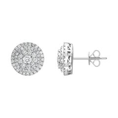 Clous d'oreilles en or blanc 18 carats avec halo de fleurs et diamants ronds de 1,50 carat