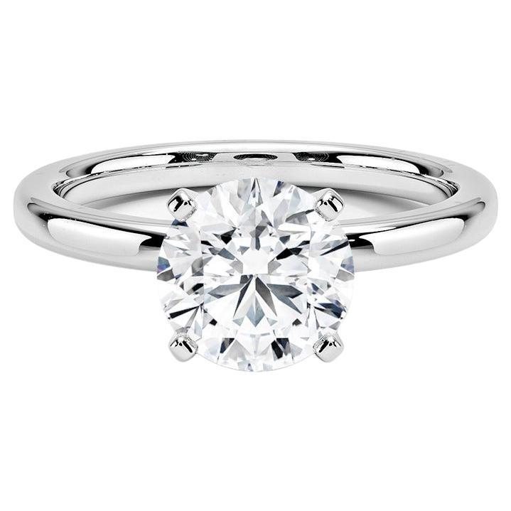 1.50 Carat Round Diamond 4-Prong Ring in 14k White Gold For Sale