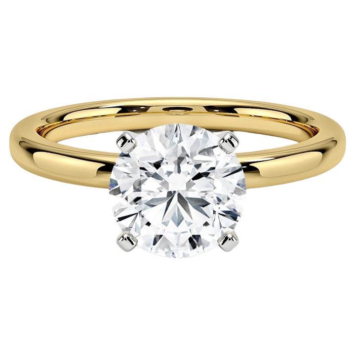 1,50 Karat runder Diamant-Ring mit 4 Zacken aus 14k Gelbgold