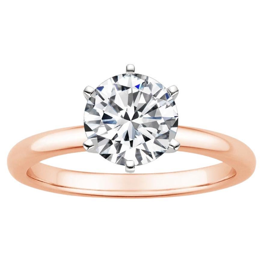 1.50 Carat Round Diamond 6-Prong Ring in 14k Rose Gold For Sale