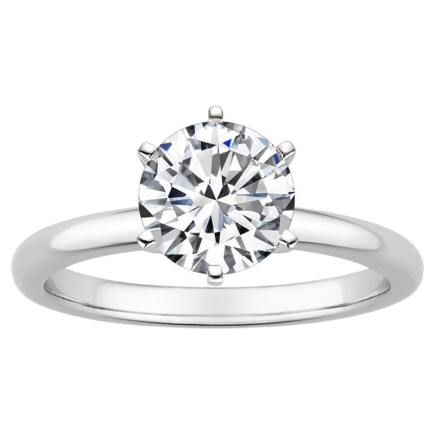 1.50 Carat Round Diamond 6-prong Ring in 14k White Gold For Sale