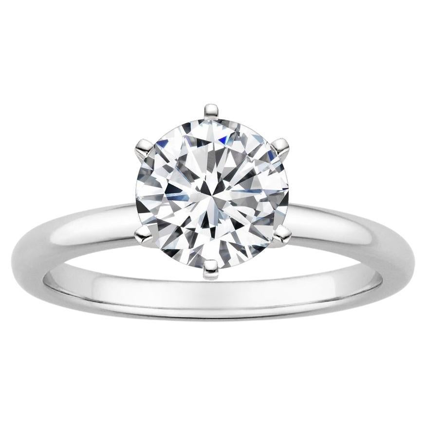 1.50 Carat Round Diamond 6-Prong Ring in 14k White Gold For Sale