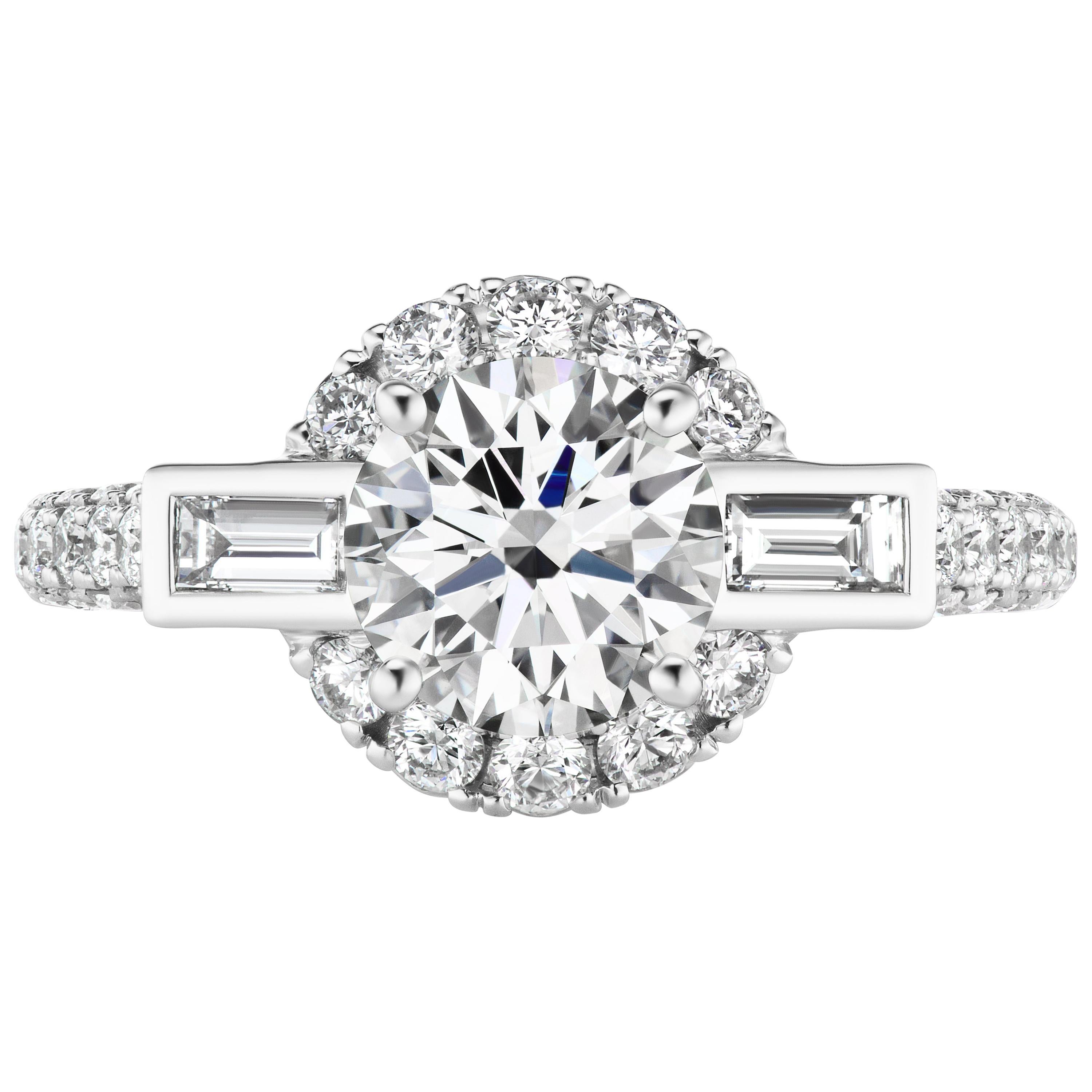 1.50 Carat Round Diamond Engagement Ring with 1.07 Carat Baguette Accents