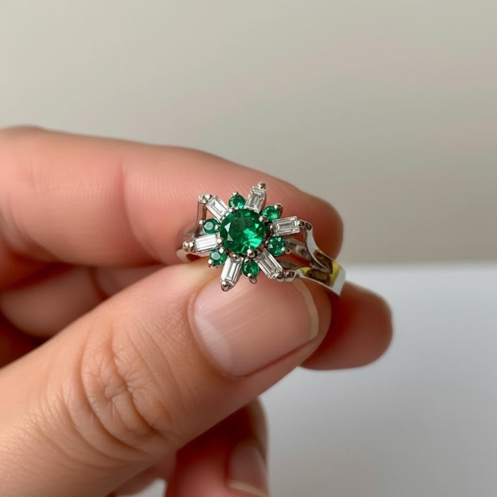 Bague cocktail en diamants et émeraude naturelle colombienne ronde de 1,50 carat Pour femmes en vente