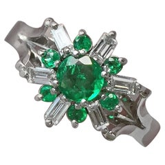 1.50 Carat Round Natural Colombian Emerald Diamond Cocktail Ring
