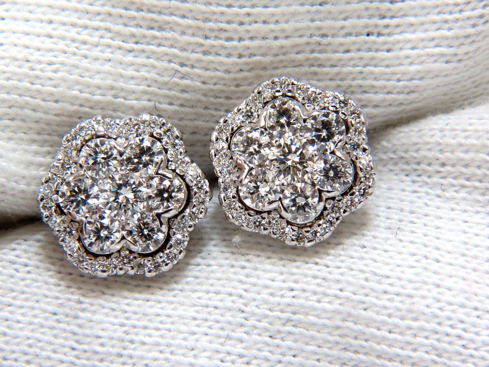 Women's or Men's 1.50 Carat Round Natural Diamond Cluster Halo Stud Earrings G.Vs 14 Karat