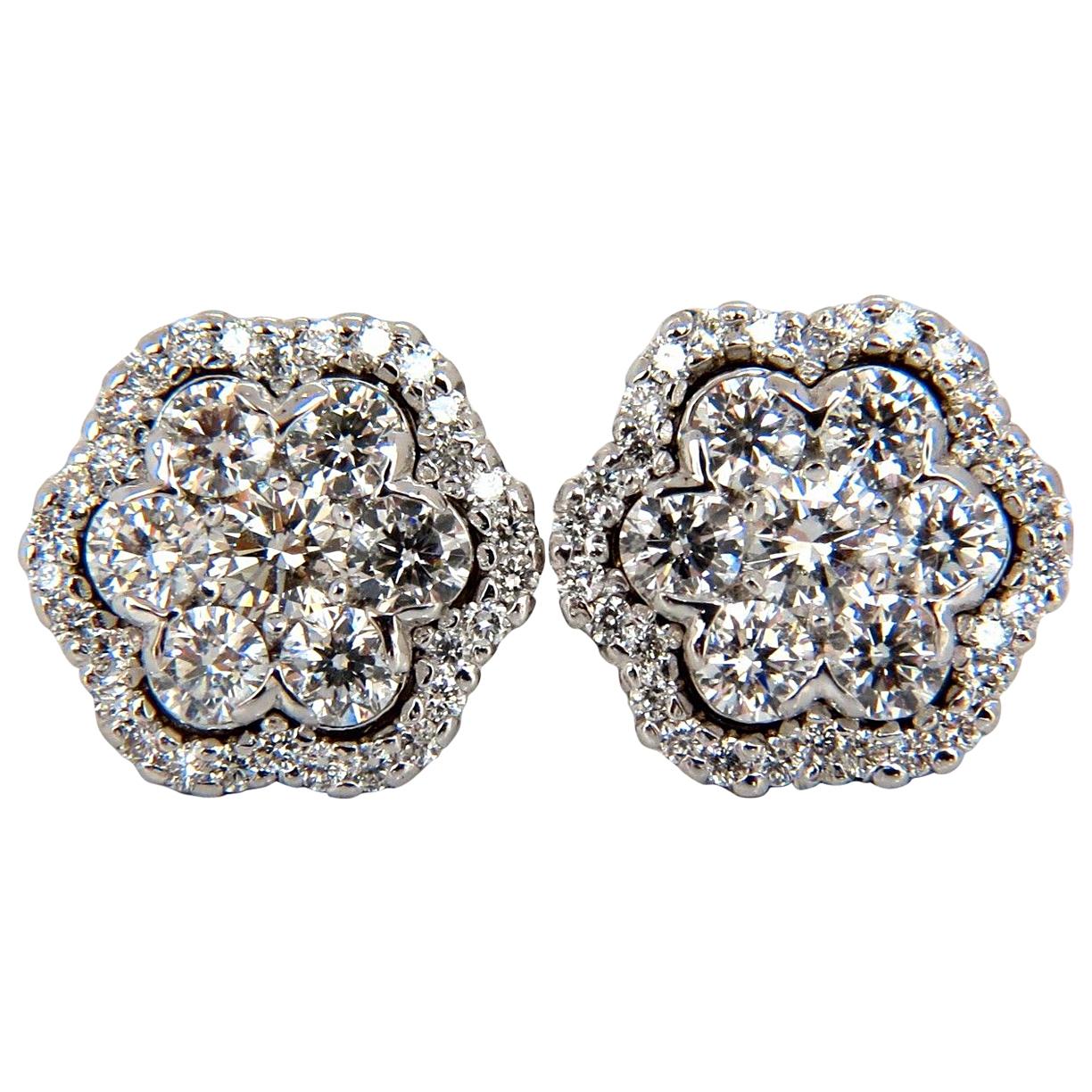 1.50 Carat Round Natural Diamond Cluster Halo Stud Earrings G.Vs 14 Karat