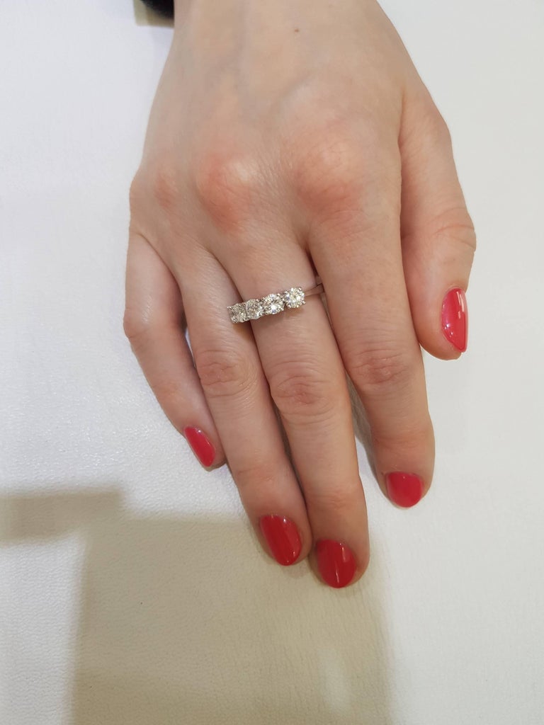 Modern 1.50 Carat Round White Diamond 5 Stone 18KT White Gold Half Eternity Band Ring For Sale