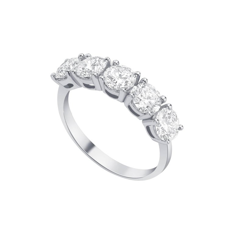 1.50 Carat Round White Diamond 5 Stone 18KT White Gold Half Eternity Band Ring For Sale
