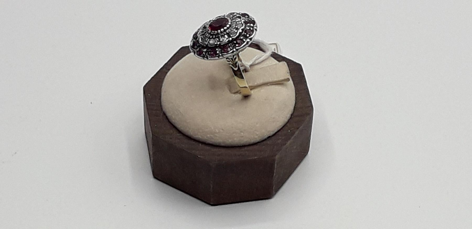 1.50 Carat Rubies 0.50 Diamonds Gold and Silver Dome Cocktail Ring, 1980s In Excellent Condition For Sale In Bosco Marengo, IT