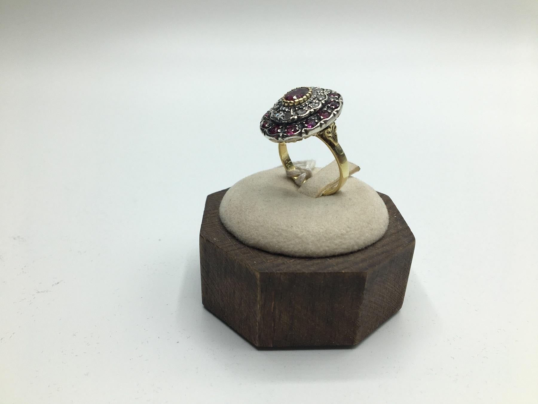 Women's 1.50 Carat Rubies 0.50 Diamonds Gold and Silver Dome Cocktail Ring, 1980s For Sale