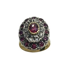 1.50 Carat Rubies 0.50 Diamonds Gold and Silver Dome Cocktail Ring, 1980s
