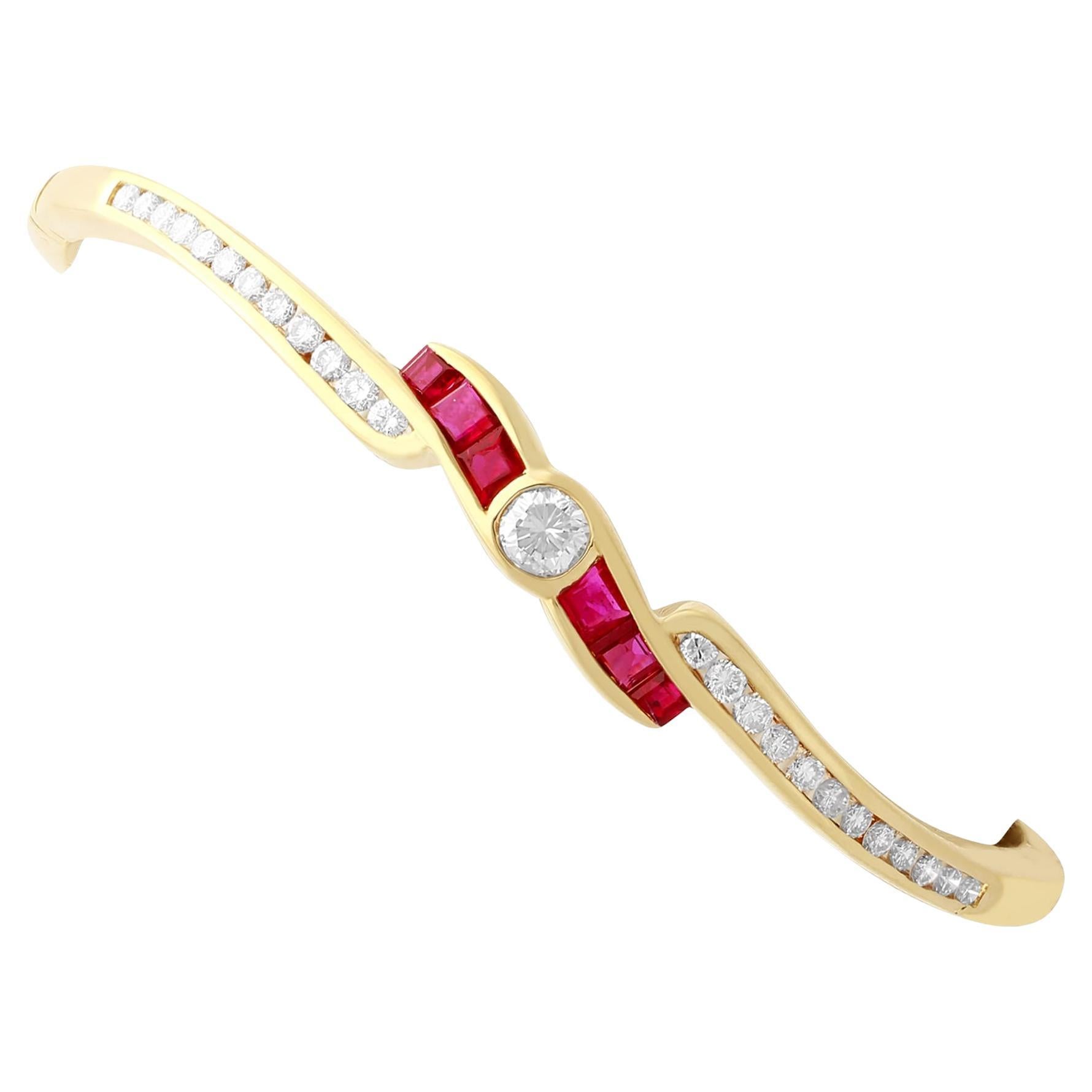 1.50 Carat Ruby and 1.36 Carat Diamond and Yellow Gold Bangle, circa 2010 For Sale