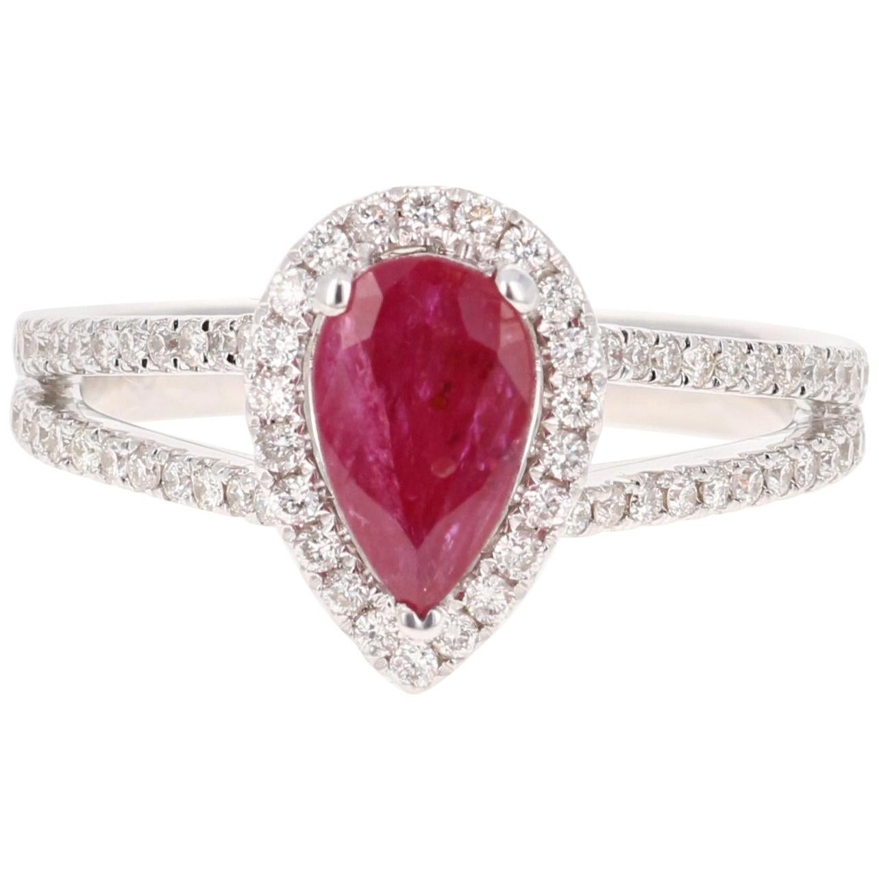 Ruby Diamond 1.50 Carat 18 Karat White Gold Engagement Ring