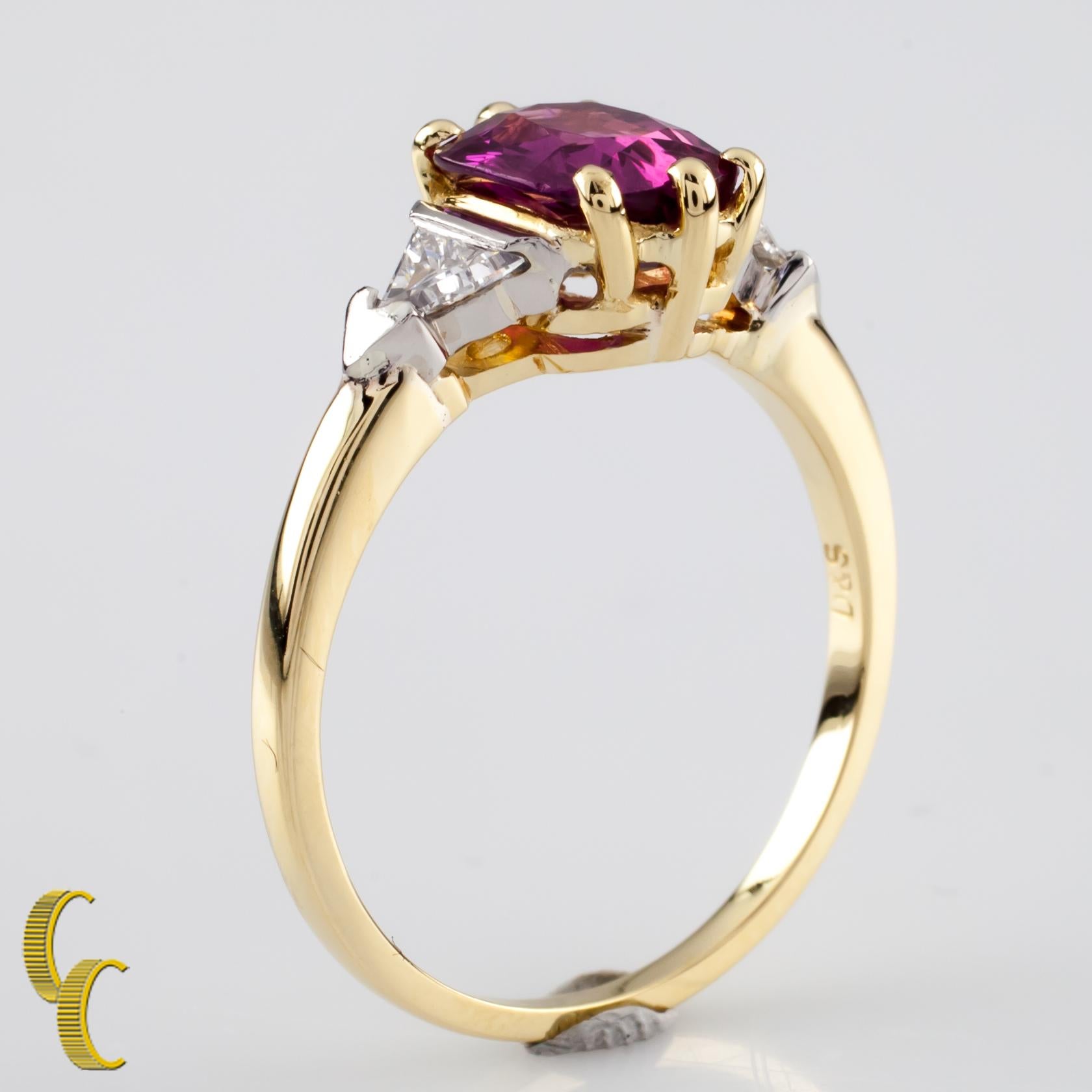 Women's 1.50 Carat Ruby with Trillion Diamond Accent 18 Karat Yellow Gold Ring For Sale