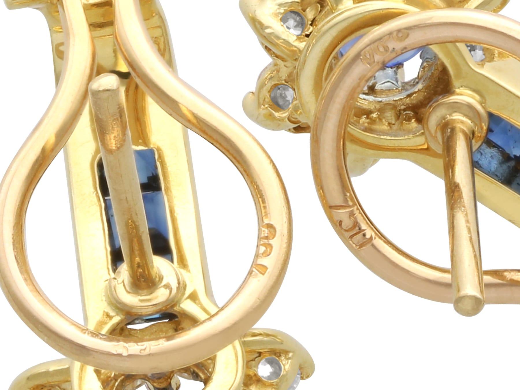 Boucles d'oreilles en or jaune 18 carats avec saphirs de 1,50 carat et diamants de 0,68 carat, c. 1980 en vente 4