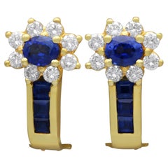 1.50 Carat Sapphire and 0.68 Carat Diamond 18k Yellow Gold Earrings Circa 1980