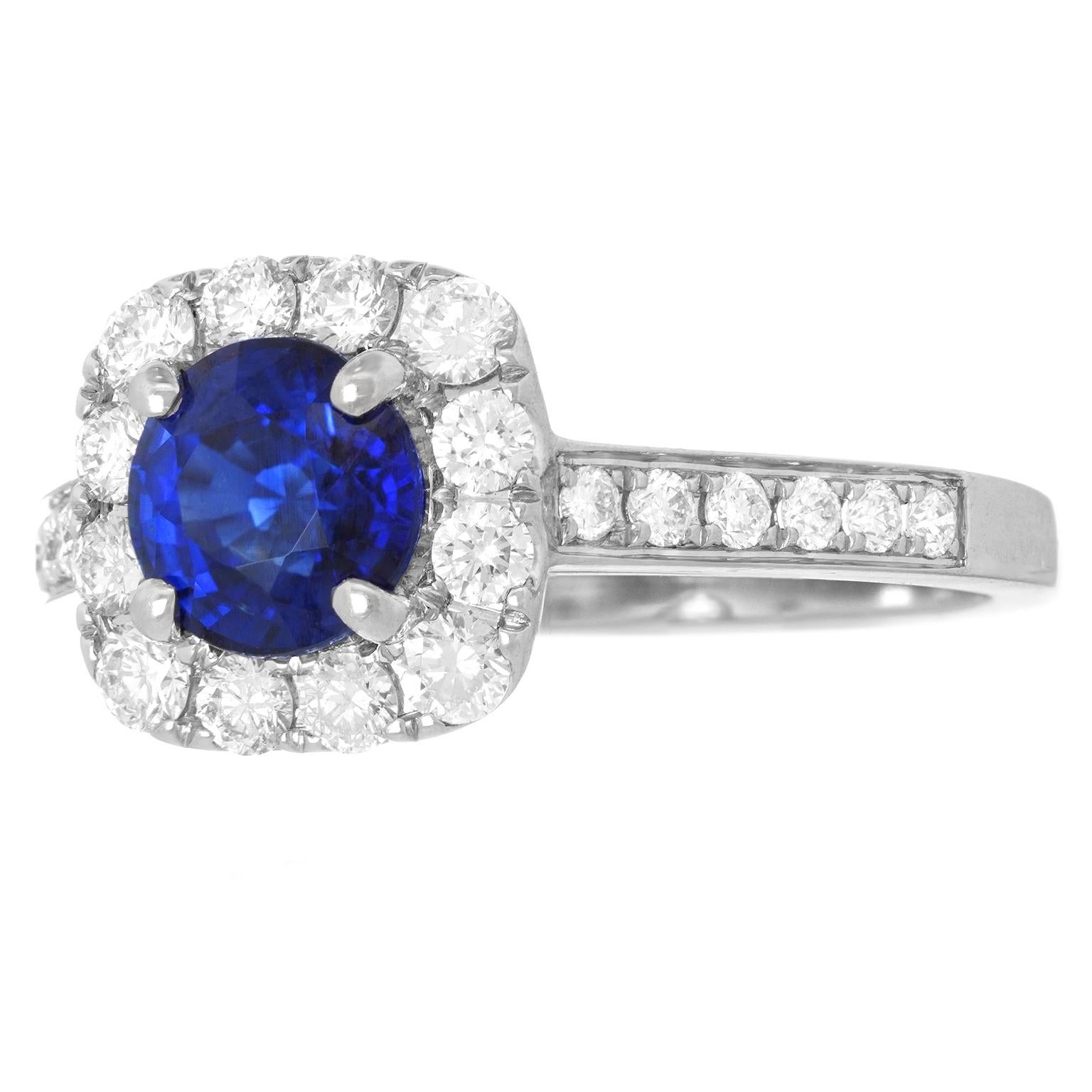 Round Cut 1.50 Carat Sapphire and Diamond Ring 14k For Sale