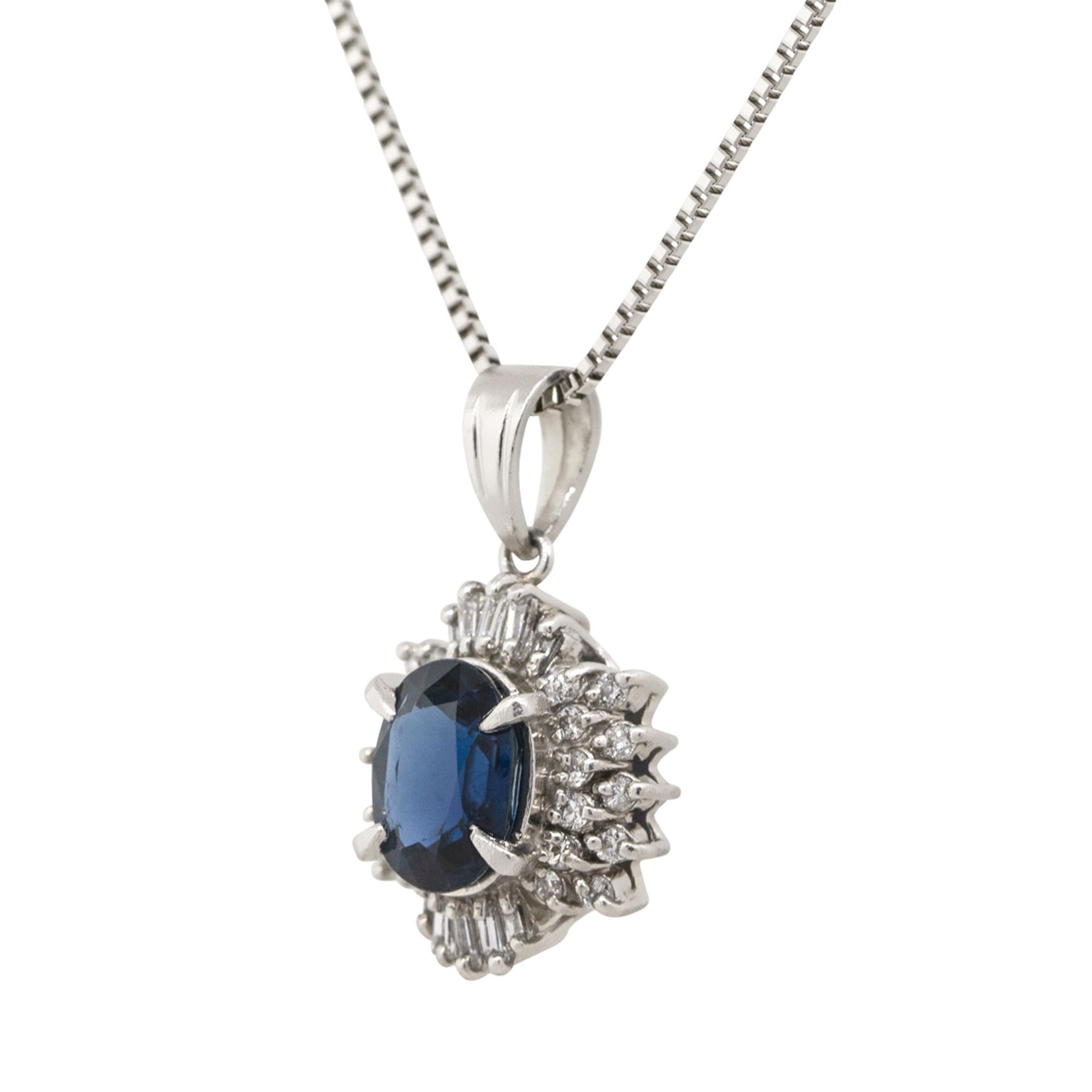 Oval Cut 1.50 Carat Sapphire Center Diamond Halo Pendant Necklace Platinum in Stock
