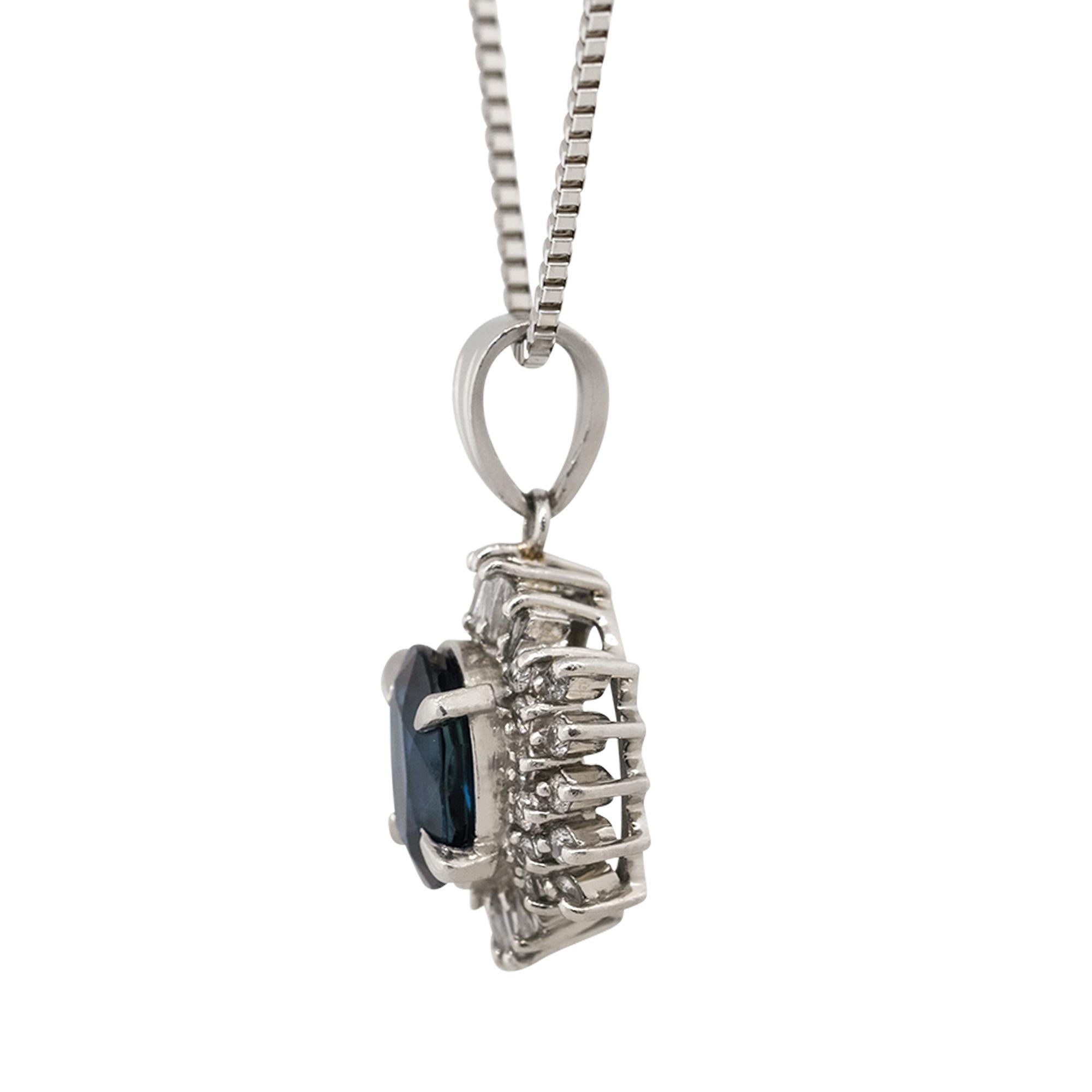 1.50 Carat Sapphire Center Diamond Halo Pendant Necklace Platinum in Stock In Excellent Condition In Boca Raton, FL