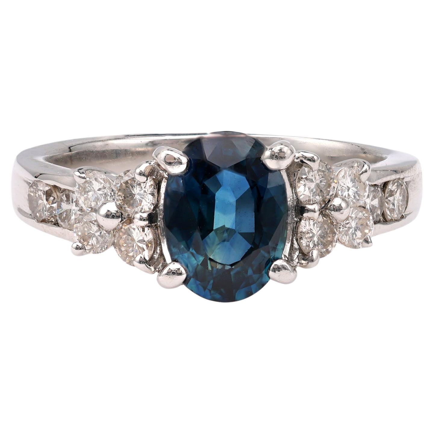 1.50 Carat Sapphire Diamond Platinum Ring For Sale