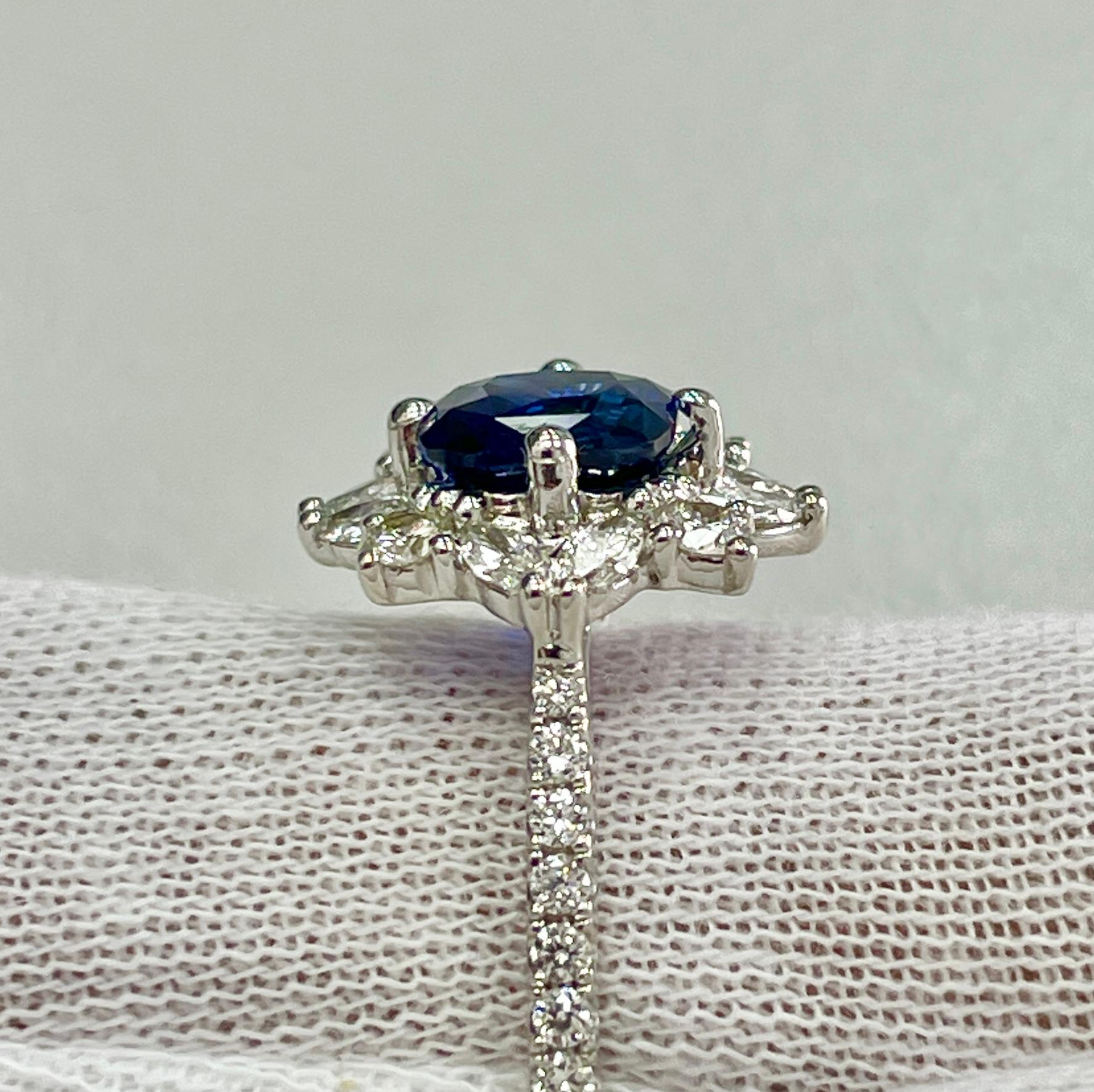 Cushion Cut 1.50 Carat Sapphire & Diamond White Gold Ring For Sale