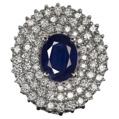 Double Halo Diamond and Blue Sapphire Ring
