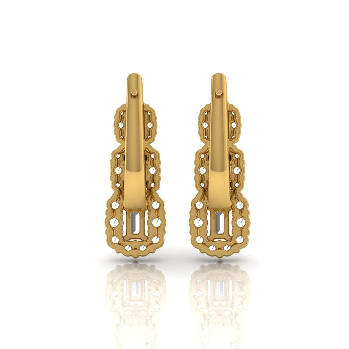 Modern 1.50 Carat SI Clarity HI Color Diamond Earrings 14 Karat Yellow Gold Jewelry For Sale