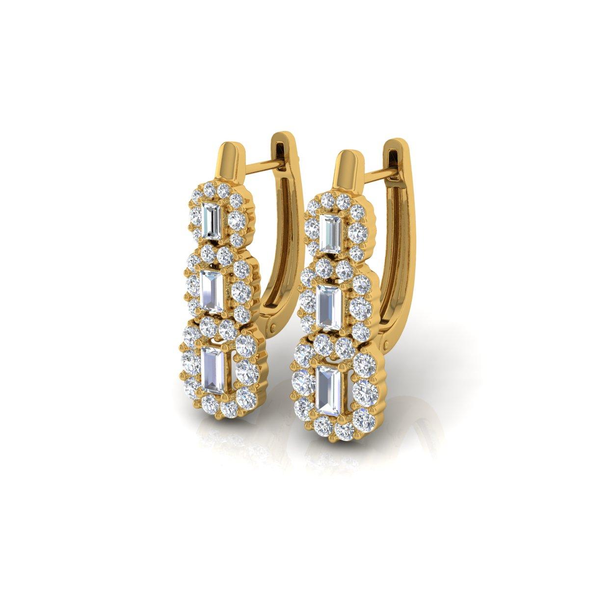 Round Cut 1.50 Carat SI Clarity HI Color Diamond Earrings 14 Karat Yellow Gold Jewelry For Sale