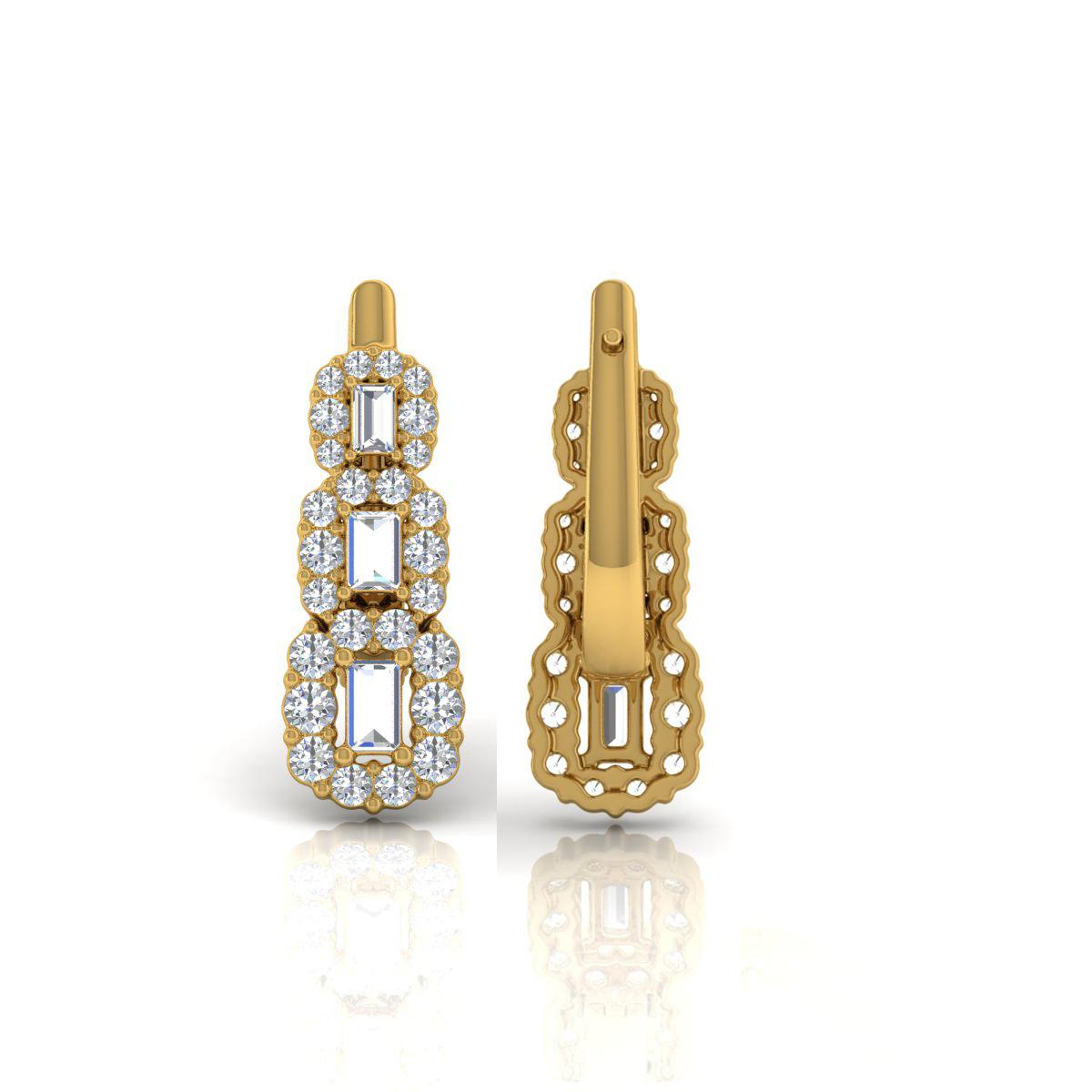 1.50 Carat SI Clarity HI Color Diamond Earrings 14 Karat Yellow Gold Jewelry In New Condition For Sale In Diera, Dubai