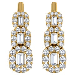Boucles d
oreilles en or jaune 14 carats avec diamants de 1,50 carat de pureté SI de couleur hi-colore