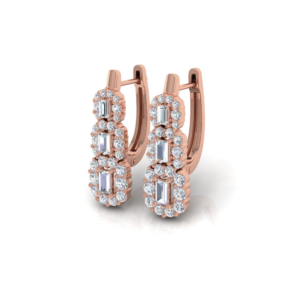 Round Cut 1.50 Carat SI Clarity HI Color Diamond Earrings 18 Karat Rose Gold Jewelry For Sale