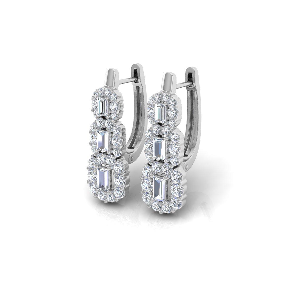 Round Cut 1.50 Carat SI Clarity HI Color Diamond Earrings 18 Karat White Gold Jewelry For Sale