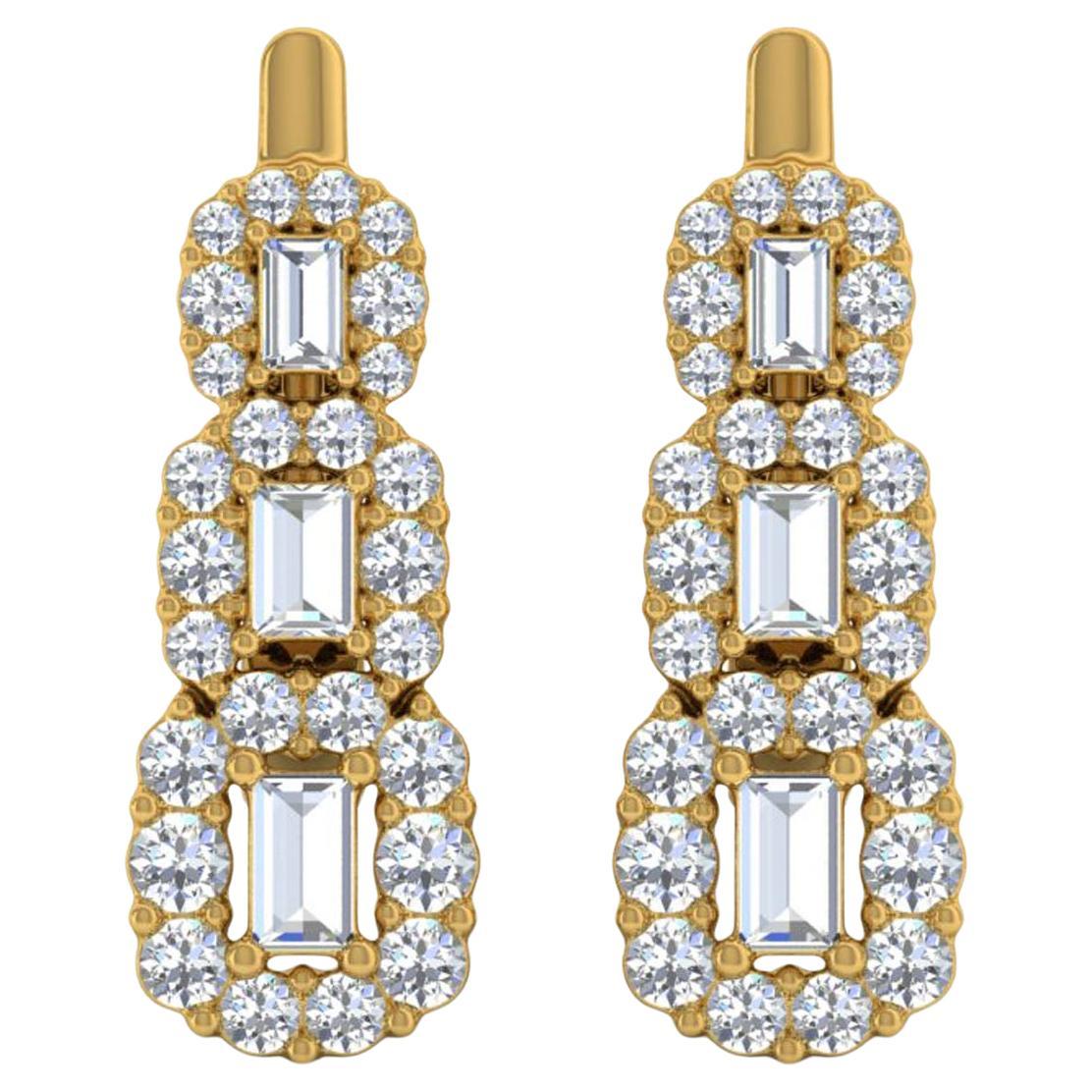 Pendientes de Diamantes de 1,50 Quilates Claridad SI Color HI Joyas de Oro Amarillo de 18 Kilates en venta