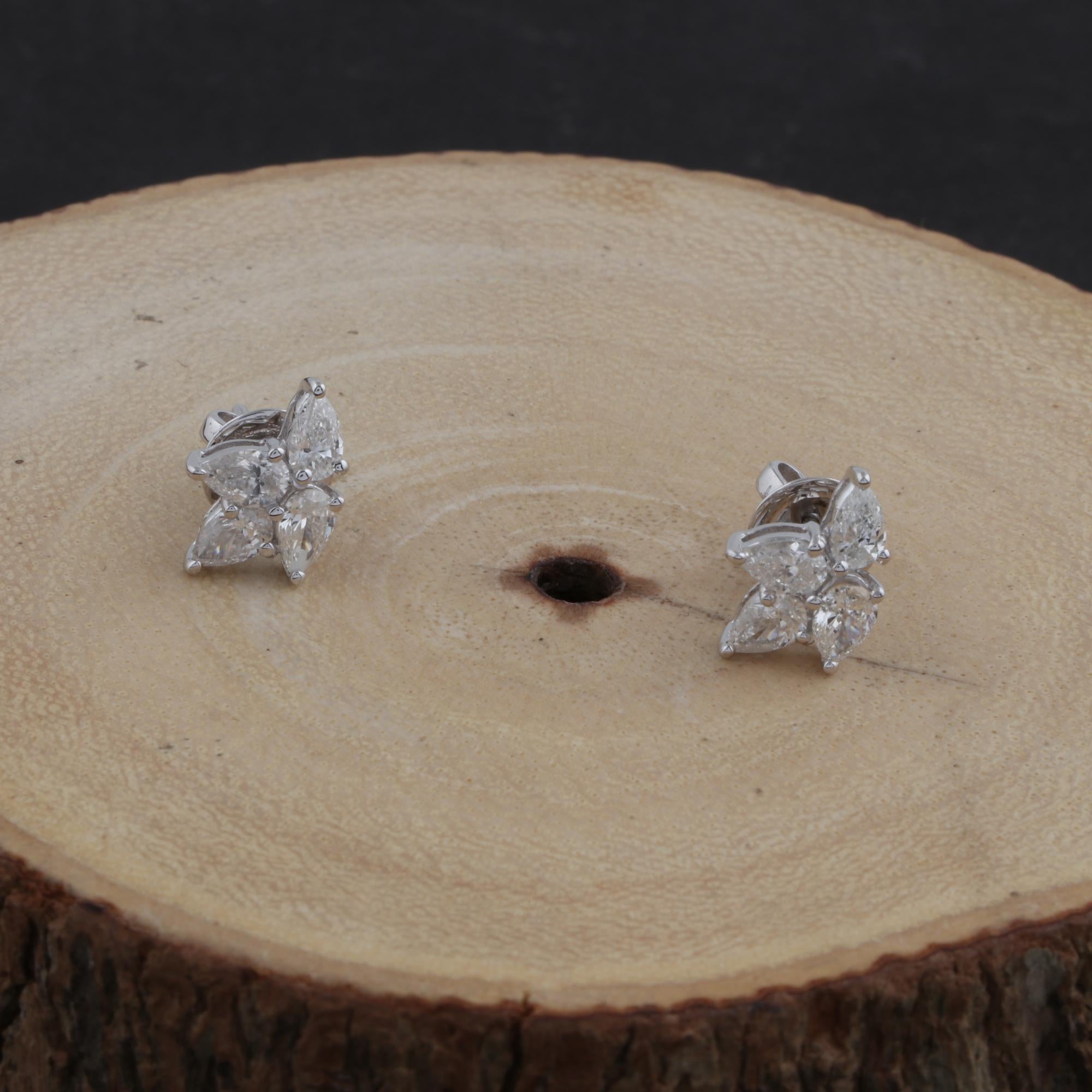 Pear Cut 1.50 Carat SI Clarity HI Color Pear Diamond Stud Earrings 14 Karat White Gold For Sale