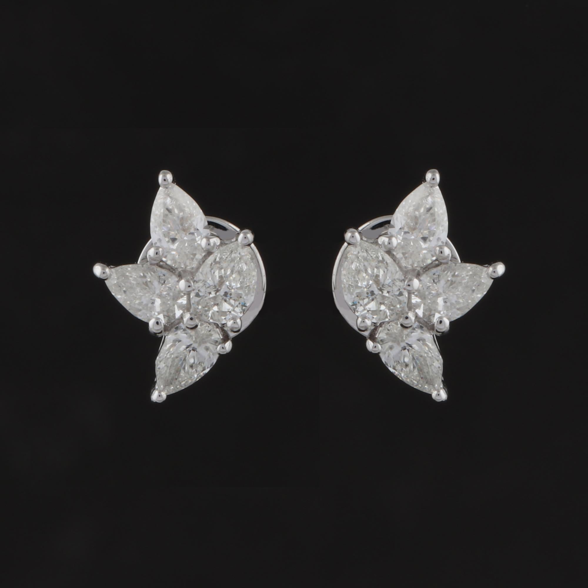 1.50 Carat SI Clarity HI Color Pear Diamond Stud Earrings 14 Karat White Gold In New Condition For Sale In Diera, Dubai