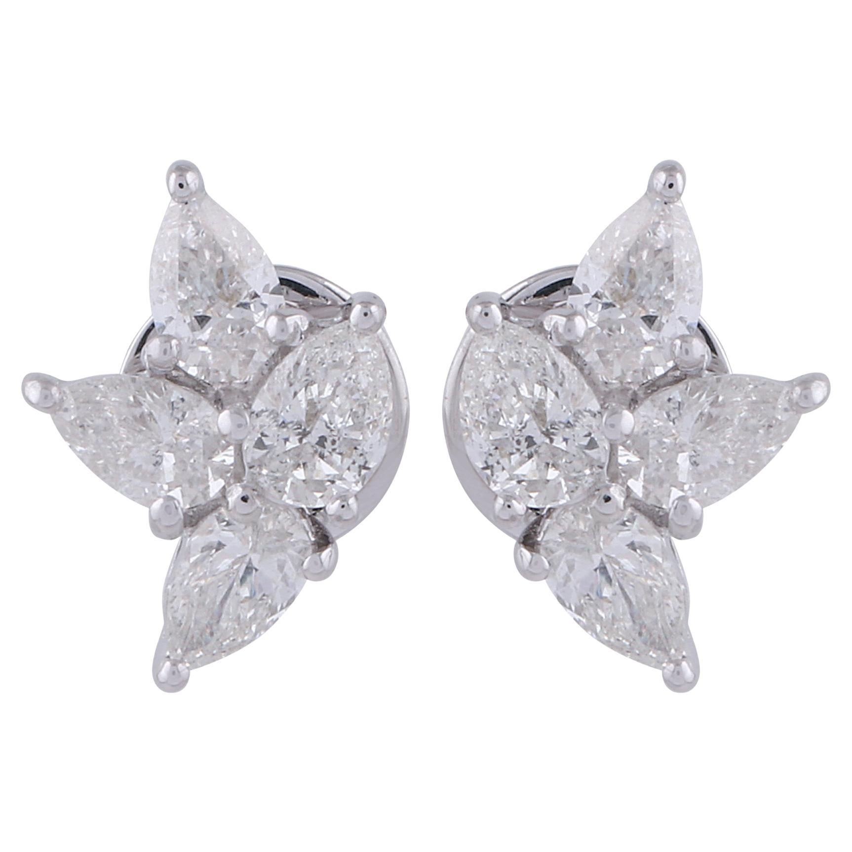 Clous d'oreilles en diamant poire de 1,50 carat, pureté SI, couleur HI, or blanc 18 carats