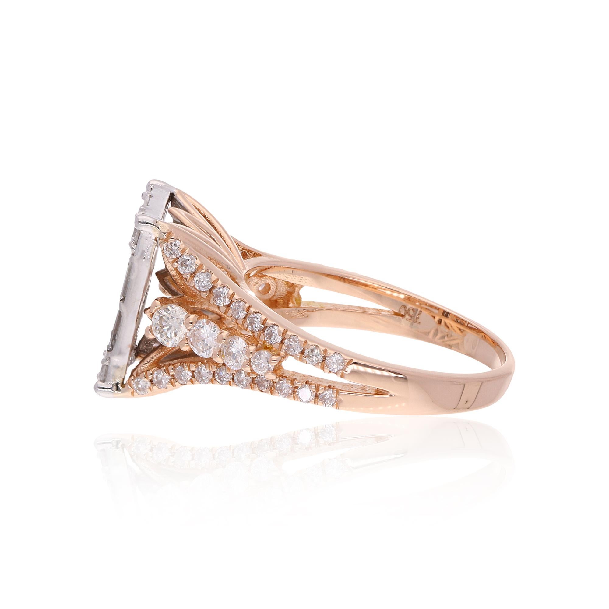 For Sale:  1.50 Carat SI Clarity HI Color Round Baguette Diamond Ring 18 Karat Rose Gold 5