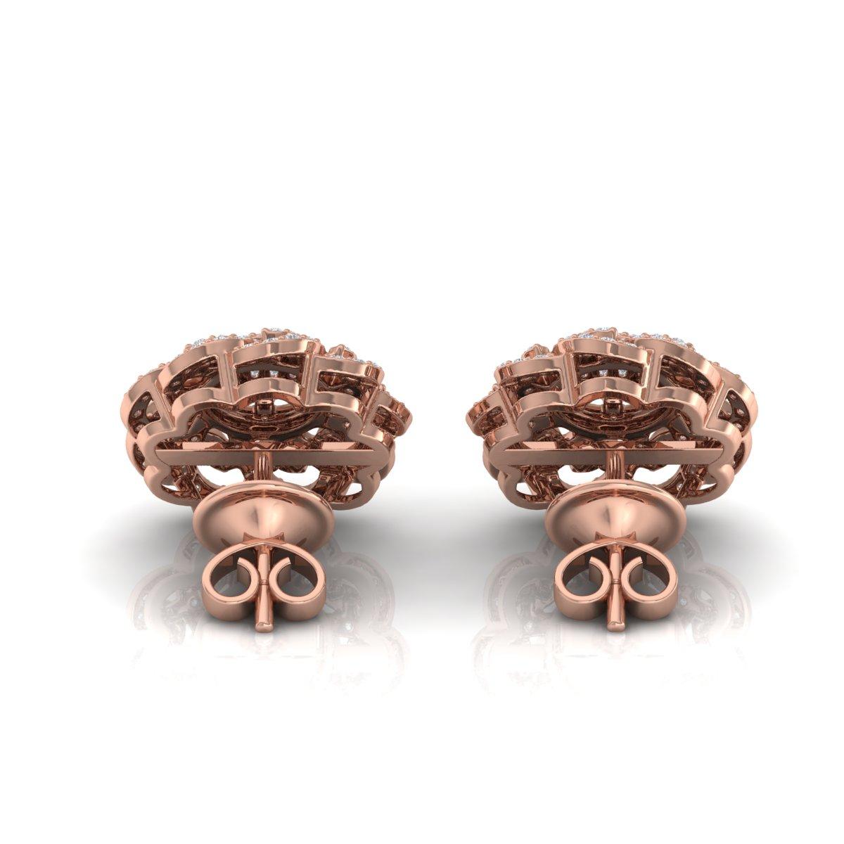 Modern 1.50 Carat SI/H Baguette Brilliant Cut Diamond Flower Earrings 14k Rose Gold For Sale