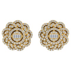 1,50 Carati SI/H Baguette Taglio Brillante Diamante Orecchini a Fiore Oro Giallo 14k